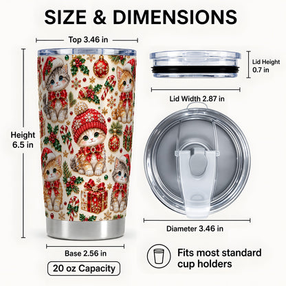 #pl[20oz|Steel] Jeweled Christmas Cats Tumbler 20oz, Holiday Stainless Steel Travel Cup