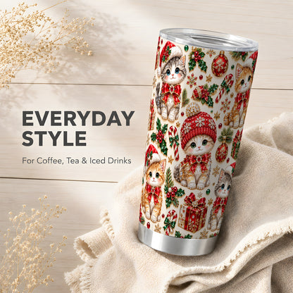 Jeweled Christmas Cats Tumbler 20oz, Holiday Stainless Steel Travel Cup