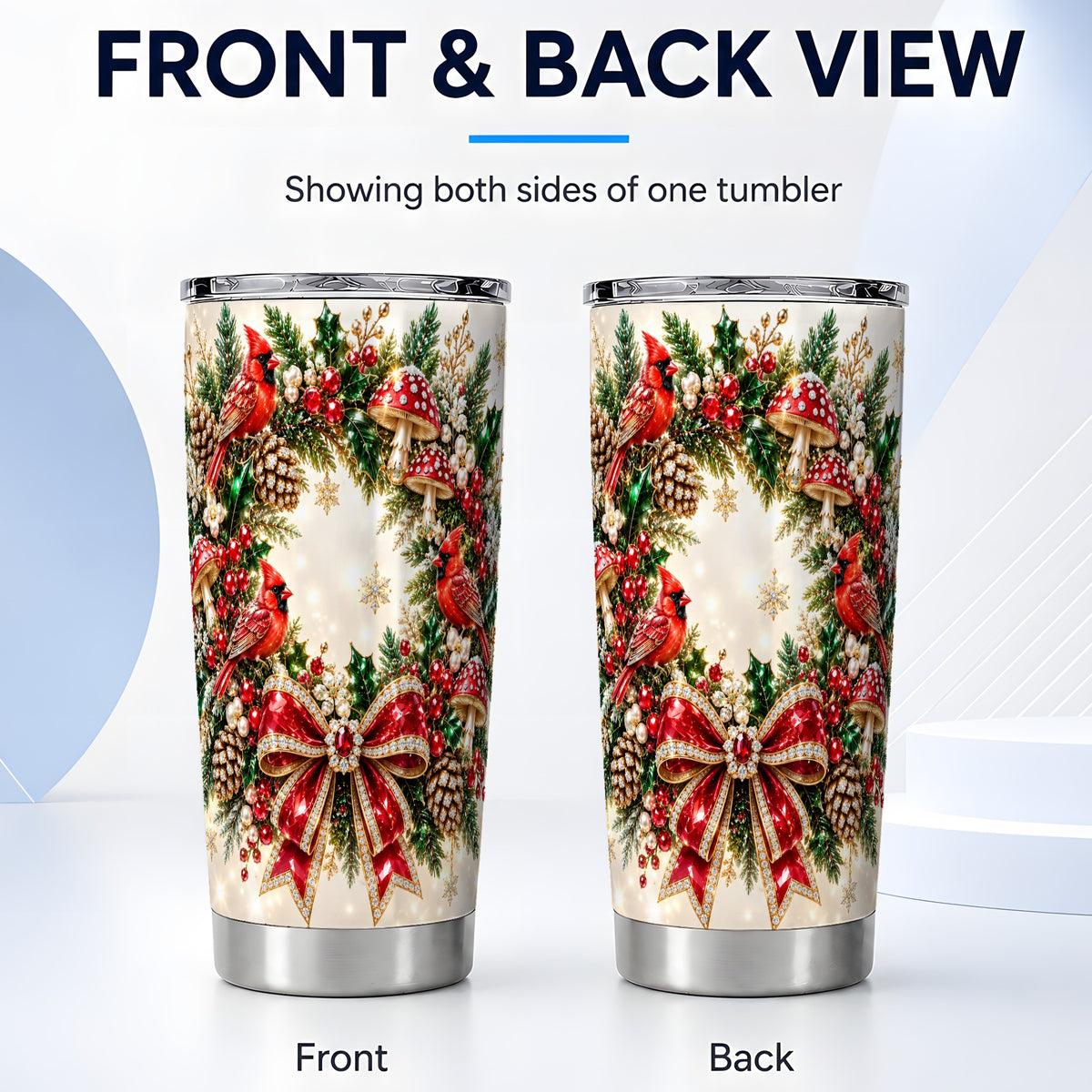 #pl[20oz|Steel] Christmas Cardinal Wreath Tumbler 20oz, Red Bird Stainless Steel Travel Cup
