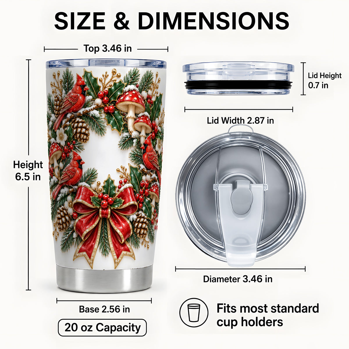 #pl[20oz|Steel] Snowy Cardinal Wreath Tumbler 20oz, Christmas Stainless Steel Travel Cup