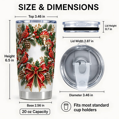 #pl[20oz|Steel] Snowy Cardinal Wreath Tumbler 20oz, Christmas Stainless Steel Travel Cup
