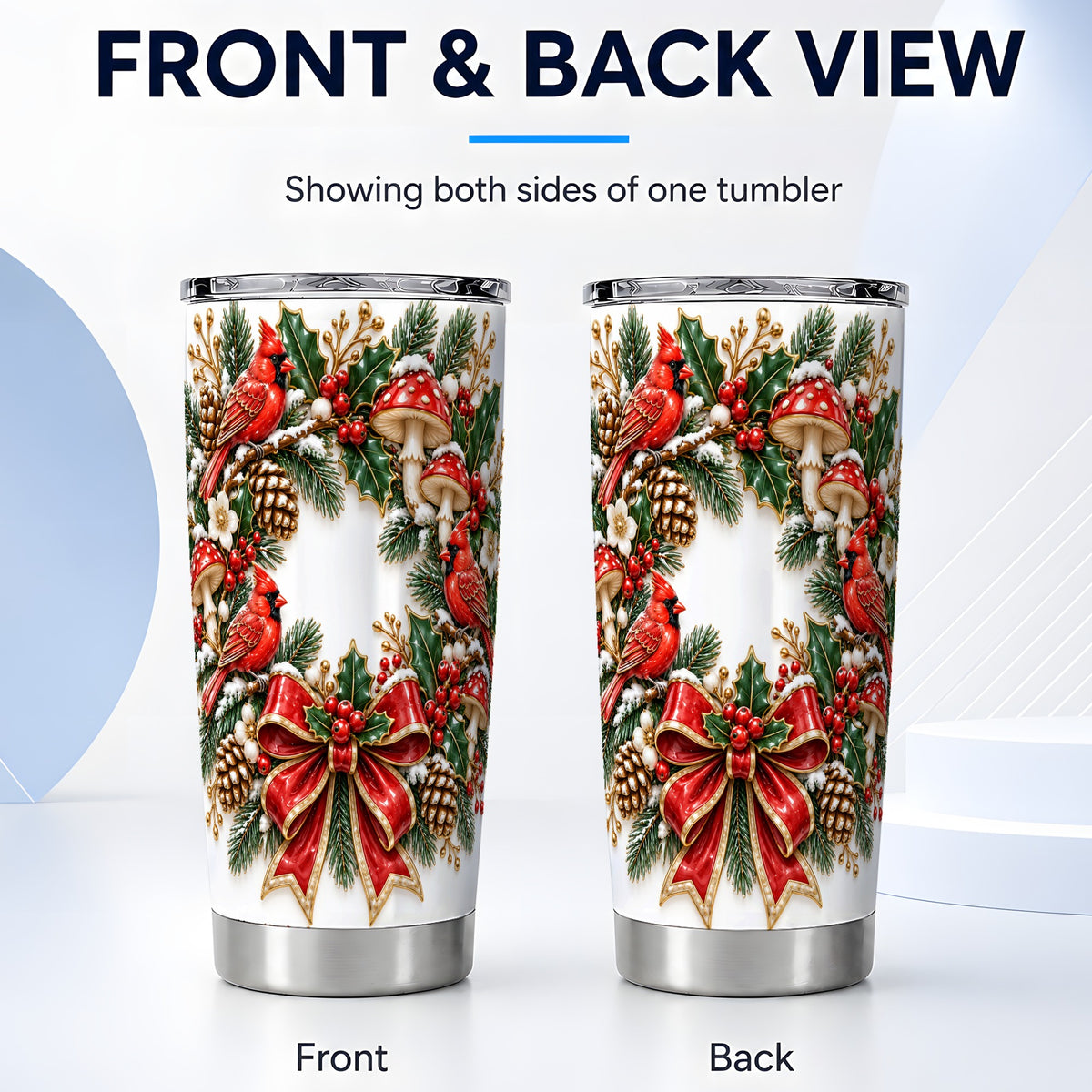 #pl[20oz|Steel] Snowy Cardinal Wreath Tumbler 20oz, Christmas Stainless Steel Travel Cup