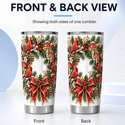 #pl[20oz|Steel] Snowy Cardinal Wreath Tumbler 20oz, Christmas Stainless Steel Travel Cup