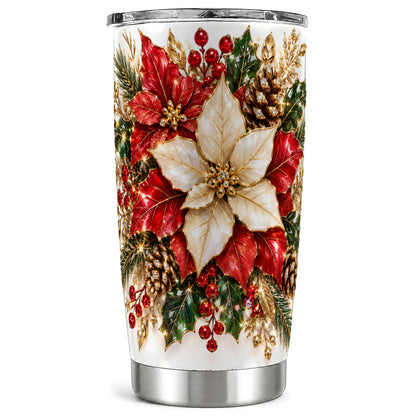 Christmas Poinsettia Tumbler 20oz, Floral Stainless Steel Travel Cup