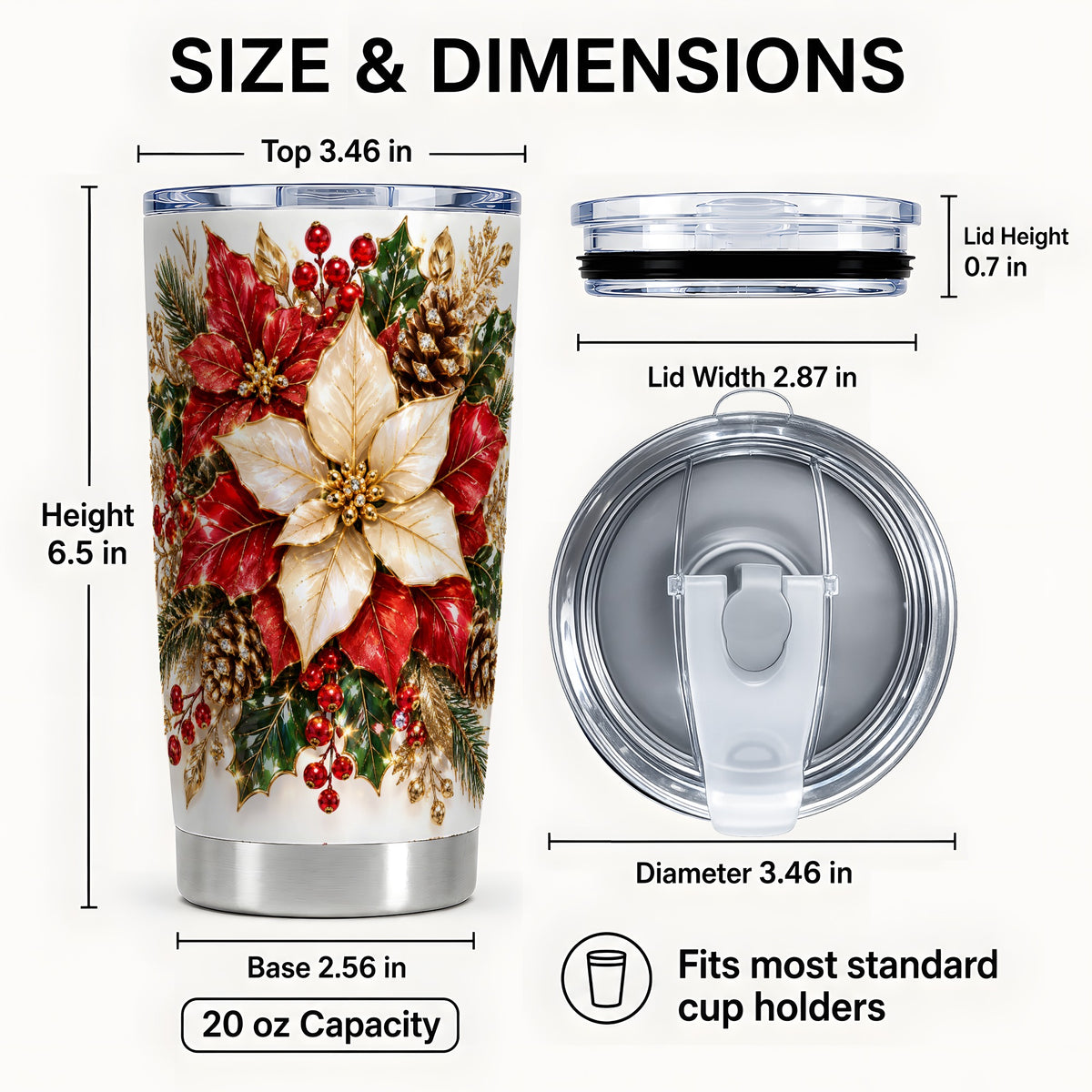 #pl[20oz|Steel] Christmas Poinsettia Tumbler 20oz, Floral Stainless Steel Travel Cup