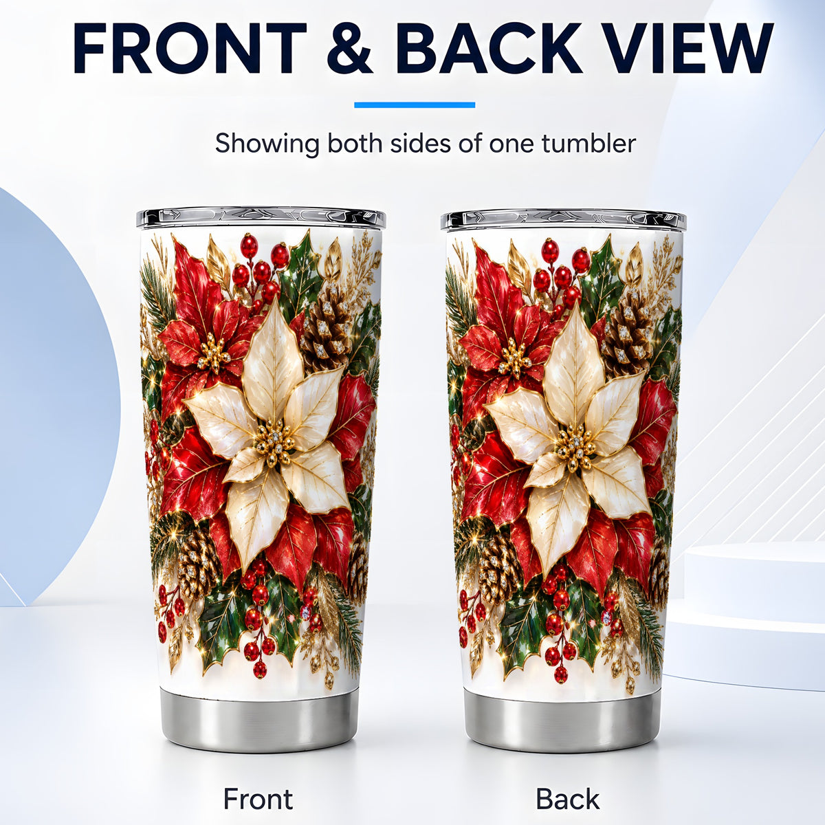#pl[20oz|Steel] Christmas Poinsettia Tumbler 20oz, Floral Stainless Steel Travel Cup