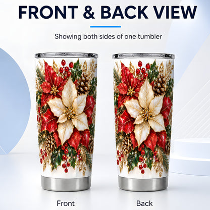 #pl[20oz|Steel] Christmas Poinsettia Tumbler 20oz, Floral Stainless Steel Travel Cup