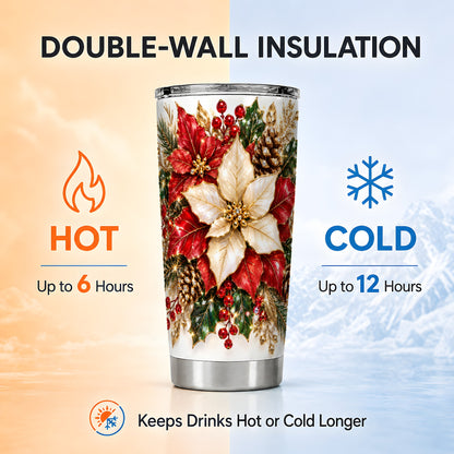 Christmas Poinsettia Tumbler 20oz, Floral Stainless Steel Travel Cup