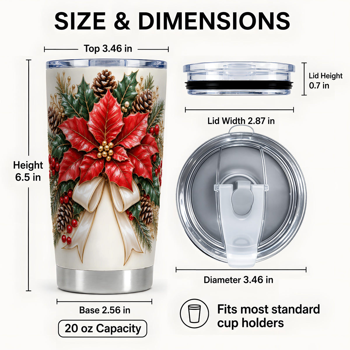 #pl[20oz|Steel] Red Poinsettia Tumbler 20oz, Christmas Floral Stainless Steel Travel Cup