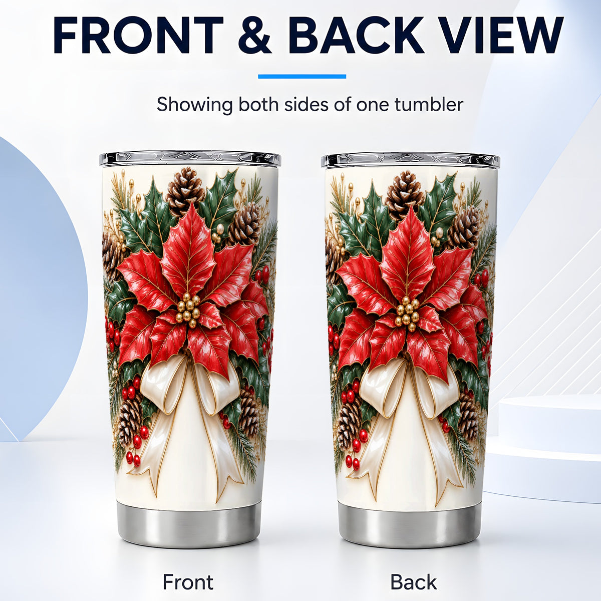 #pl[20oz|Steel] Red Poinsettia Tumbler 20oz, Christmas Floral Stainless Steel Travel Cup
