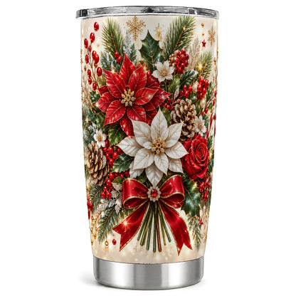 Christmas Floral Tumbler 20oz, Poinsettia Stainless Steel Travel Cup