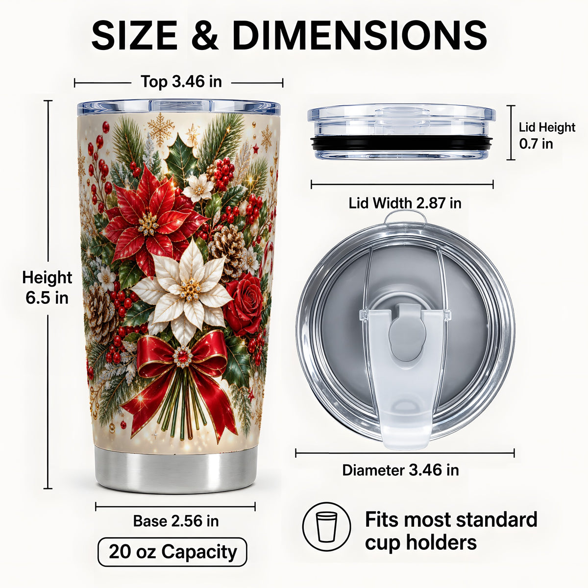 #pl[20oz|Steel] Christmas Floral Tumbler 20oz, Poinsettia Stainless Steel Travel Cup