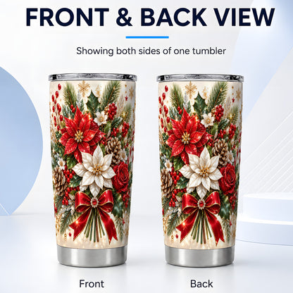 #pl[20oz|Steel] Christmas Floral Tumbler 20oz, Poinsettia Stainless Steel Travel Cup