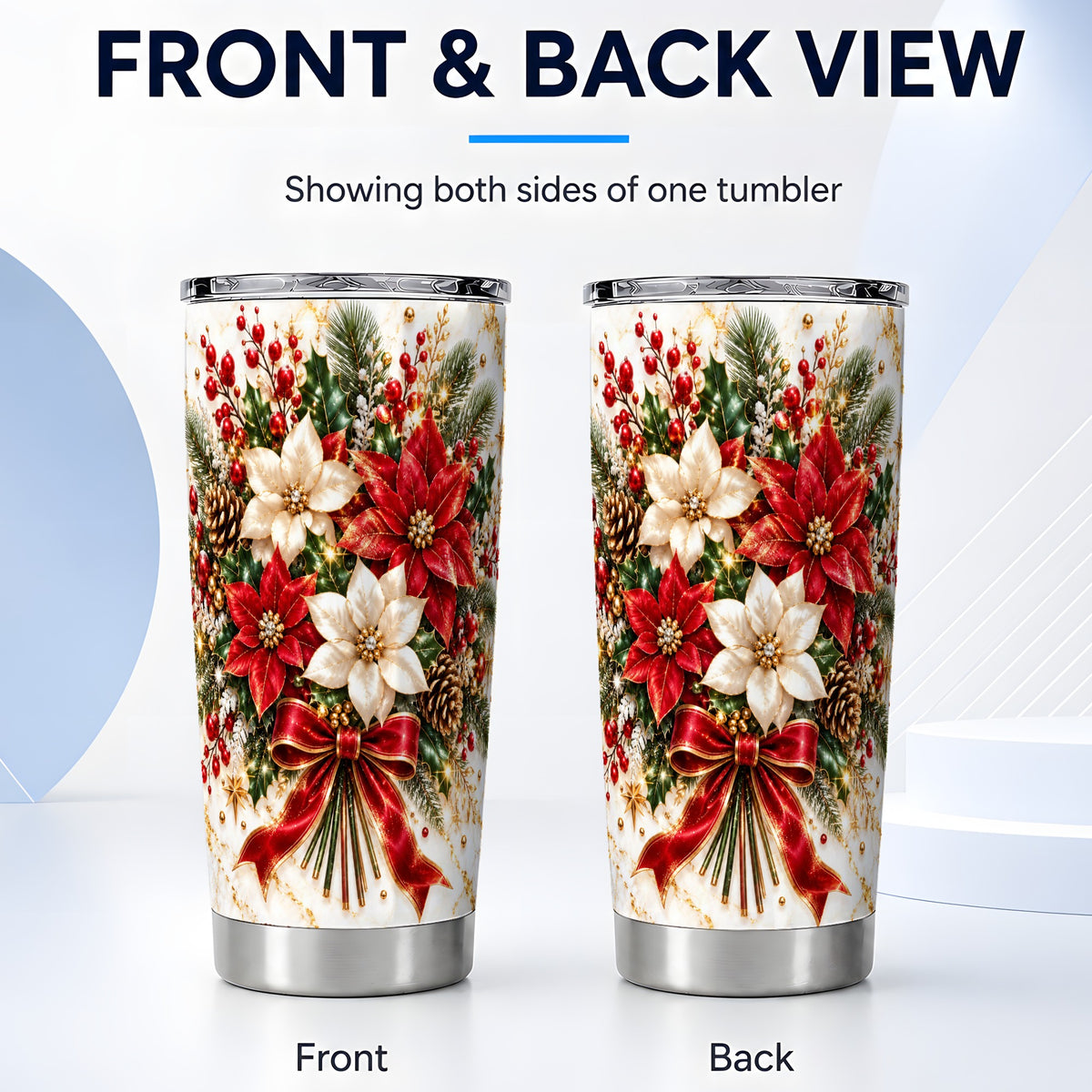 #pl[20oz|Steel] Red White Poinsettia Tumbler 20oz, Christmas Stainless Steel Travel Cup