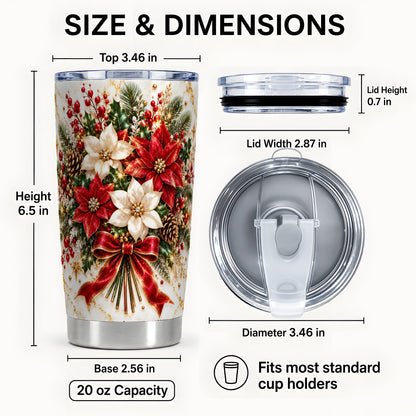 #pl[20oz|Steel] Red White Poinsettia Tumbler 20oz, Christmas Stainless Steel Travel Cup