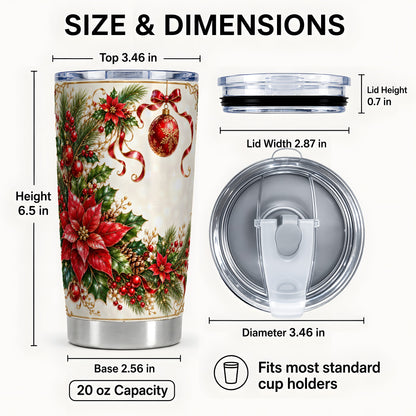 #pl[20oz|Steel] Vintage Christmas Tumbler 20oz, Poinsettia Stainless Steel Travel Cup