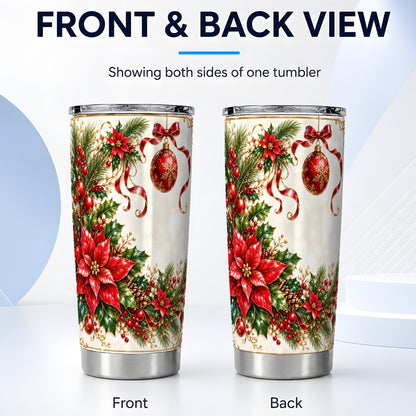 #pl[20oz|Steel] Vintage Christmas Tumbler 20oz, Poinsettia Stainless Steel Travel Cup
