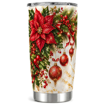 Christmas Ornaments Tumbler 20oz, Poinsettia Stainless Steel Travel Cup