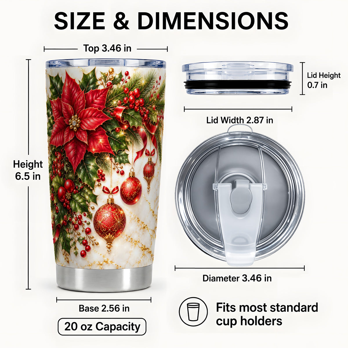 #pl[20oz|Steel] Christmas Ornaments Tumbler 20oz, Poinsettia Stainless Steel Travel Cup
