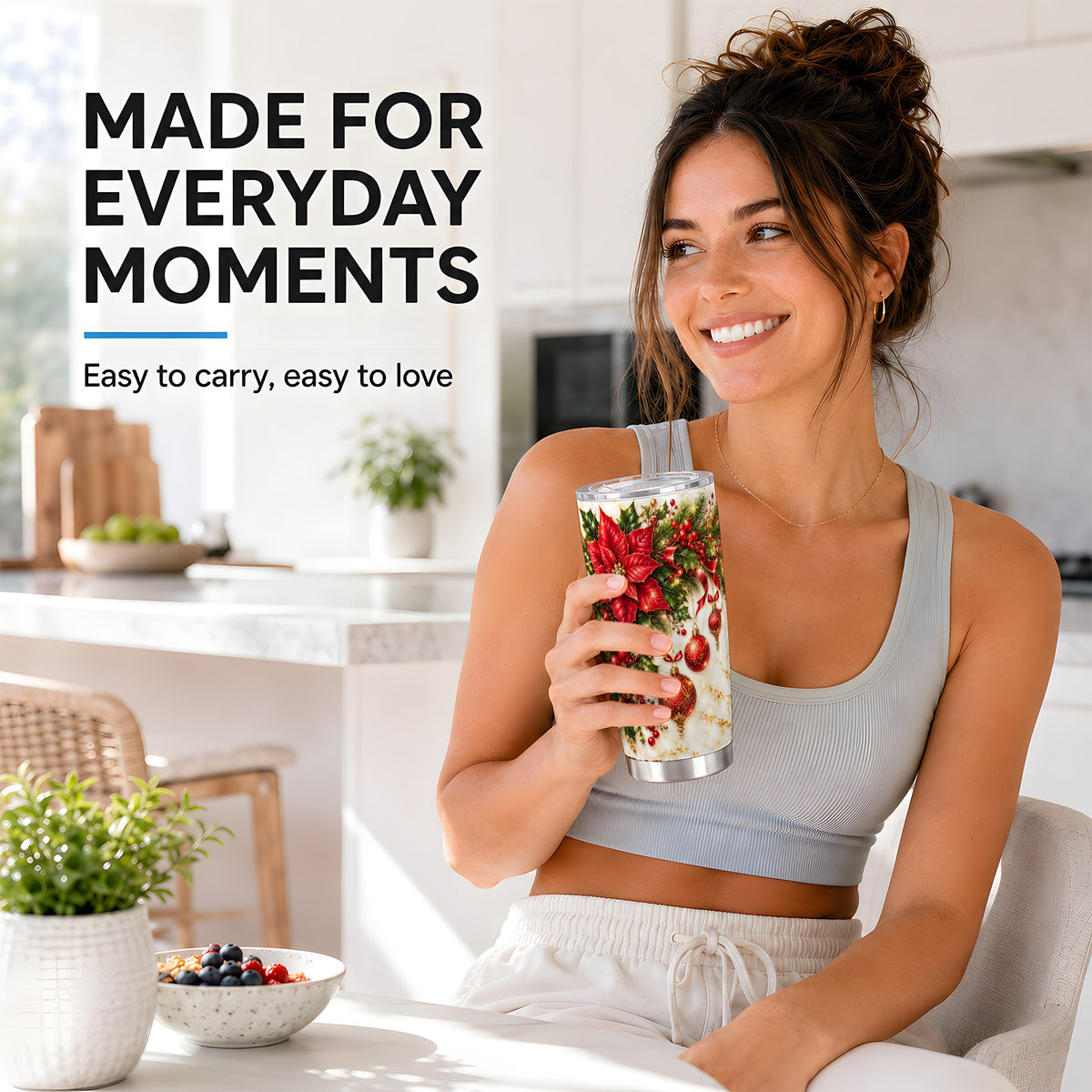 #pl[20oz|Steel] Christmas Ornaments Tumbler 20oz, Poinsettia Stainless Steel Travel Cup