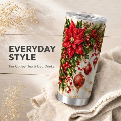 Christmas Ornaments Tumbler 20oz, Poinsettia Stainless Steel Travel Cup