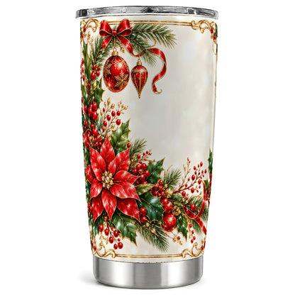 Christmas Floral Tumbler 20oz, Poinsettia Stainless Steel Travel Cup