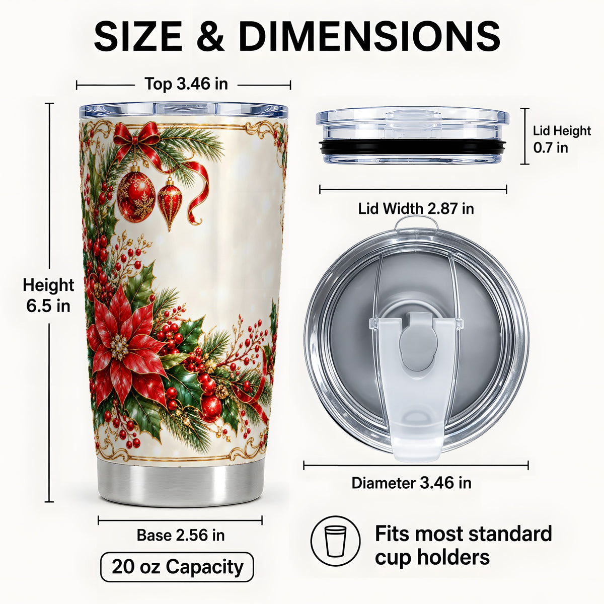 #pl[20oz|Steel] Christmas Floral Tumbler 20oz, Poinsettia Stainless Steel Travel Cup