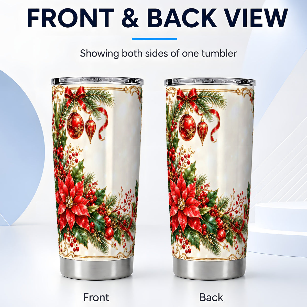 #pl[20oz|Steel] Christmas Floral Tumbler 20oz, Poinsettia Stainless Steel Travel Cup