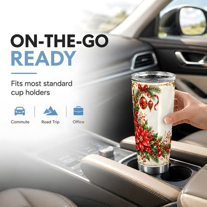 Christmas Floral Tumbler 20oz, Poinsettia Stainless Steel Travel Cup