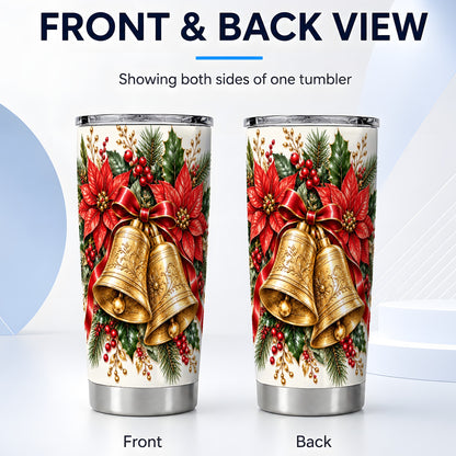 #pl[20oz|Steel] Golden Christmas Bells Tumbler 20oz, Holiday Stainless Steel Travel Cup