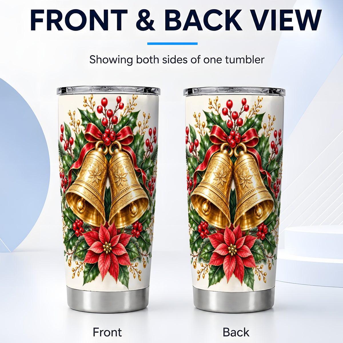 #pl[20oz|Steel] Vintage Christmas Bells Tumbler 20oz, Floral Stainless Steel Travel Cup