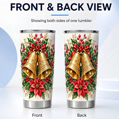 #pl[20oz|Steel] Vintage Christmas Bells Tumbler 20oz, Floral Stainless Steel Travel Cup