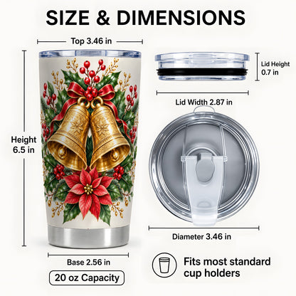 #pl[20oz|Steel] Vintage Christmas Bells Tumbler 20oz, Floral Stainless Steel Travel Cup