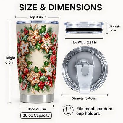 #pl[20oz|Steel] Gingerbread Wreath Tumbler 20oz, Candy Cane Stainless Steel Travel Cup