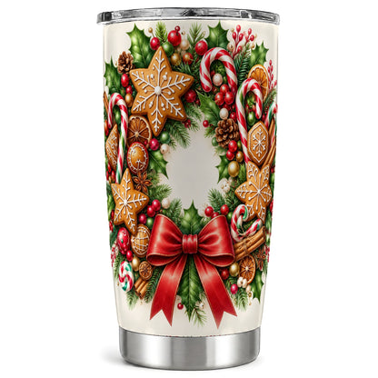 Rustic Christmas Tumbler 20oz, Gingerbread Stainless Steel Travel Cup