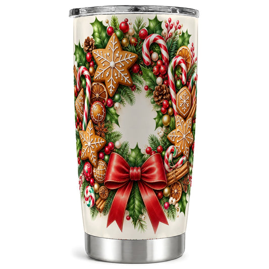 Rustic Christmas Tumbler 20oz, Gingerbread Stainless Steel Travel Cup