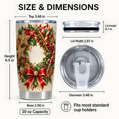 #pl[20oz|Steel] Christmas Wreath Tumbler 20oz, Gingerbread Stainless Steel Travel Cup