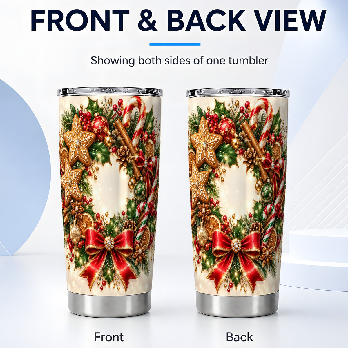 #pl[20oz|Steel] Christmas Wreath Tumbler 20oz, Gingerbread Stainless Steel Travel Cup