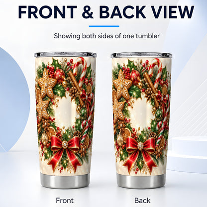 #pl[20oz|Steel] Christmas Wreath Tumbler 20oz, Gingerbread Stainless Steel Travel Cup