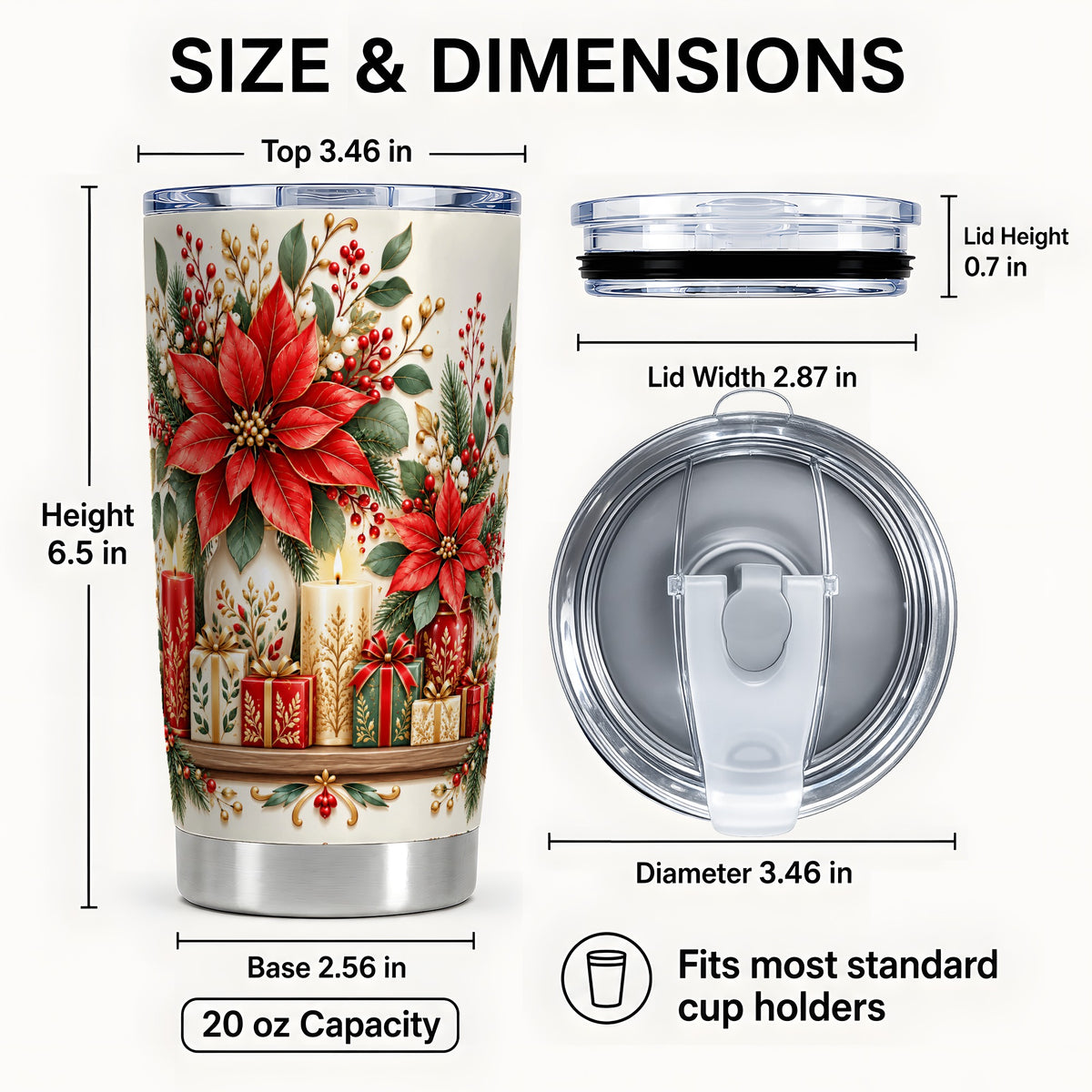 #pl[20oz|Steel] Christmas Poinsettia Tumbler 20oz, Floral Stainless Steel Travel Cup