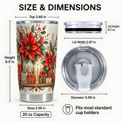 #pl[20oz|Steel] Christmas Poinsettia Tumbler 20oz, Floral Stainless Steel Travel Cup