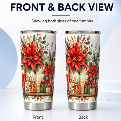 #pl[20oz|Steel] Christmas Poinsettia Tumbler 20oz, Floral Stainless Steel Travel Cup