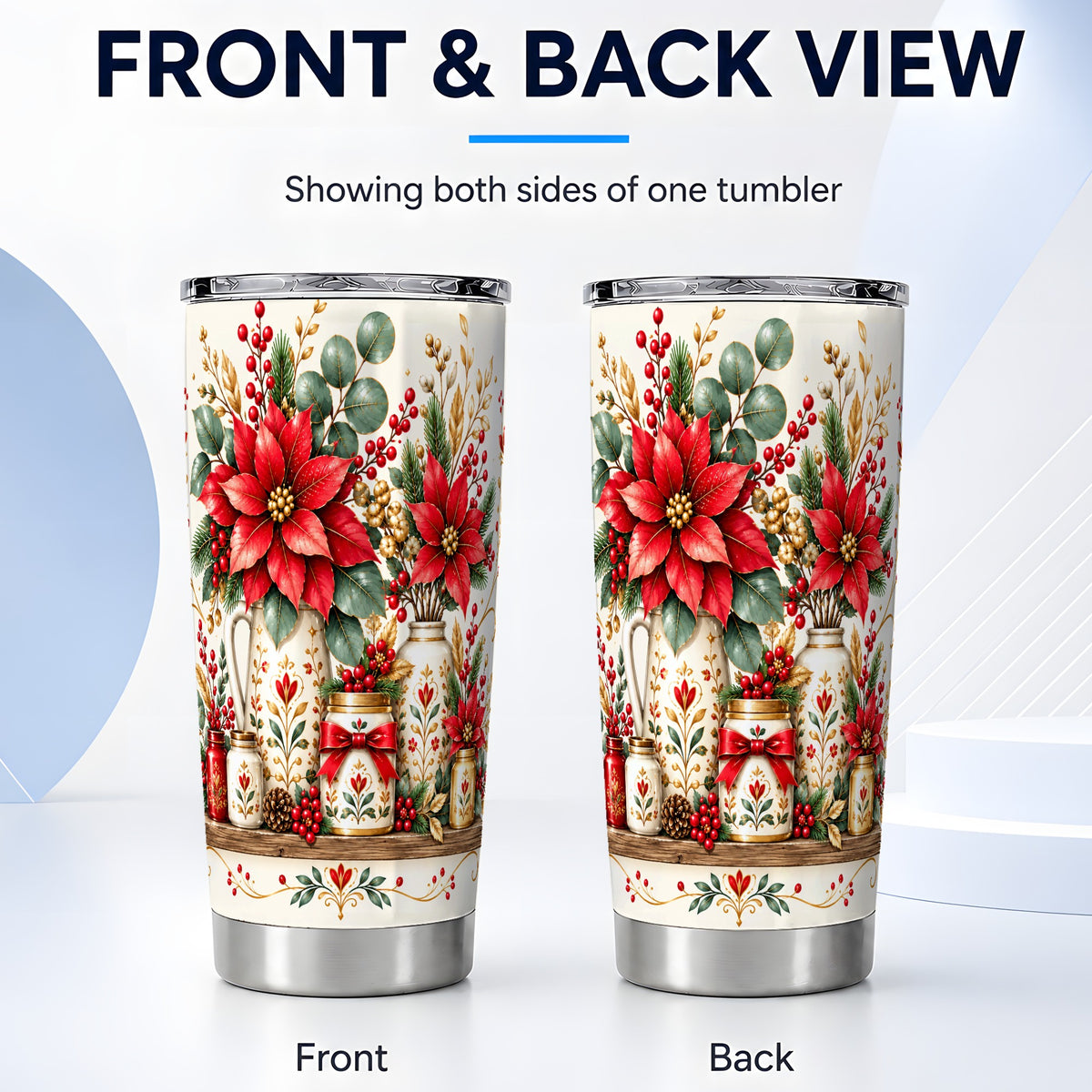 #pl[20oz|Steel] Christmas Poinsettia Tumbler 20oz, Rustic Stainless Steel Travel Cup