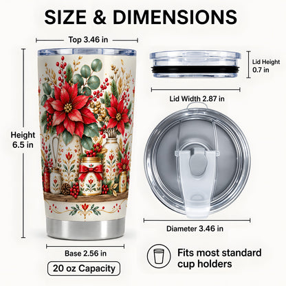 #pl[20oz|Steel] Christmas Poinsettia Tumbler 20oz, Rustic Stainless Steel Travel Cup