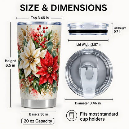 #pl[20oz|Steel] Christmas Poinsettia Tumbler 20oz, Floral Stainless Steel Travel Cup