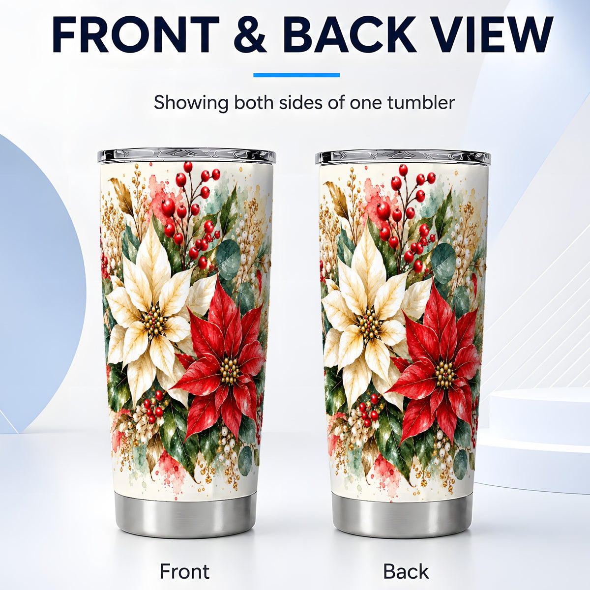 #pl[20oz|Steel] Christmas Poinsettia Tumbler 20oz, Floral Stainless Steel Travel Cup