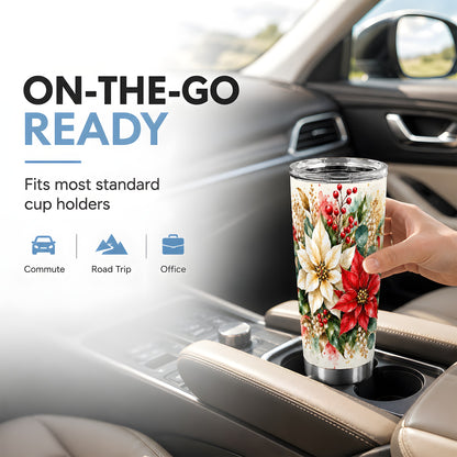 Christmas Poinsettia Tumbler 20oz, Floral Stainless Steel Travel Cup