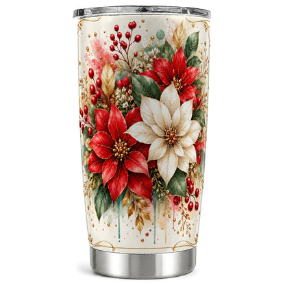 Christmas Poinsettia Tumbler 20oz, Vintage Stainless Steel Travel Cup