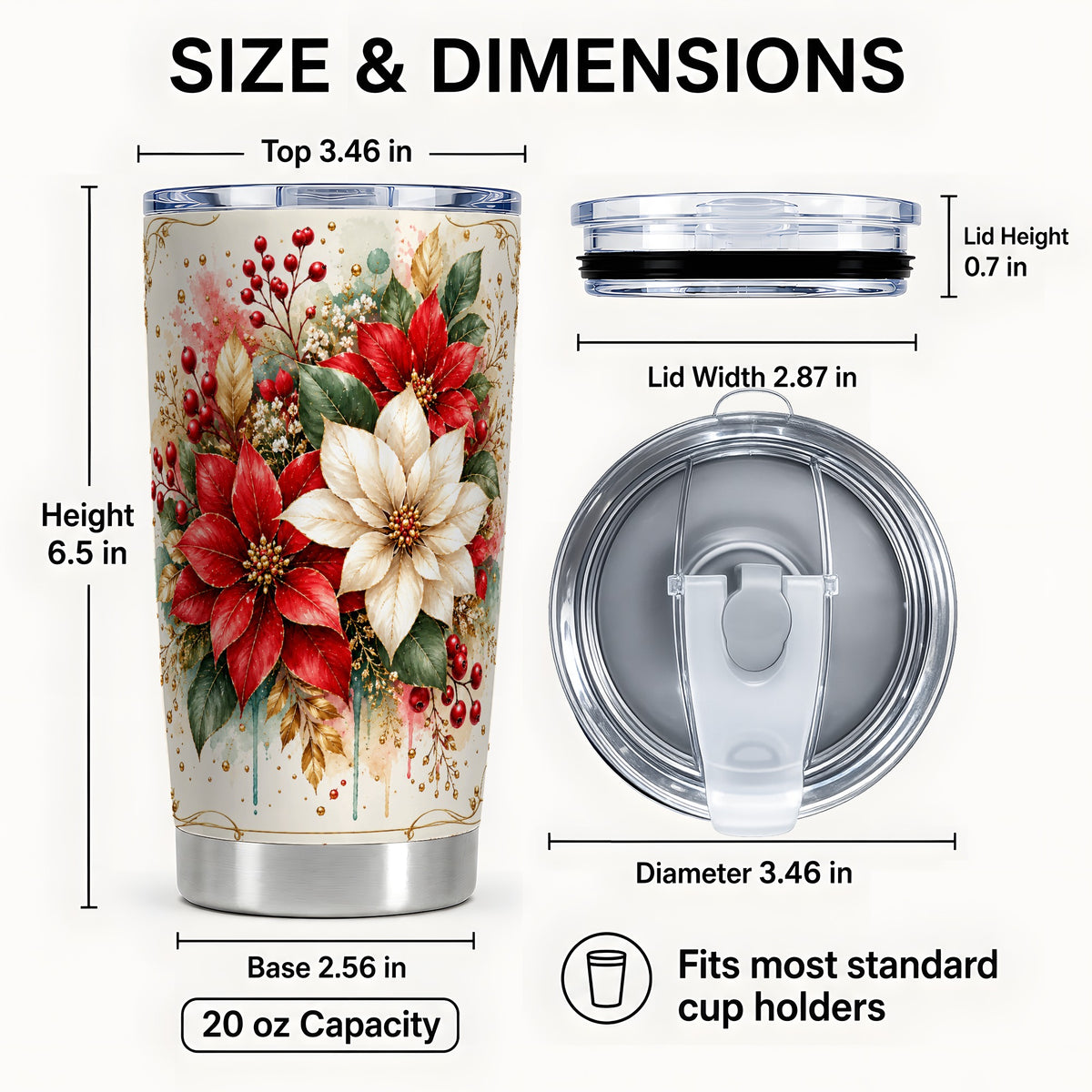 #pl[20oz|Steel] Christmas Poinsettia Tumbler 20oz, Vintage Stainless Steel Travel Cup