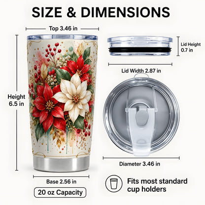 #pl[20oz|Steel] Christmas Poinsettia Tumbler 20oz, Vintage Stainless Steel Travel Cup